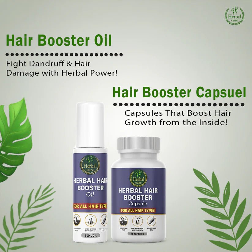 Combo of Herbal Hair Booster Oil and Capsule - For Men and Women - Herbal Cure