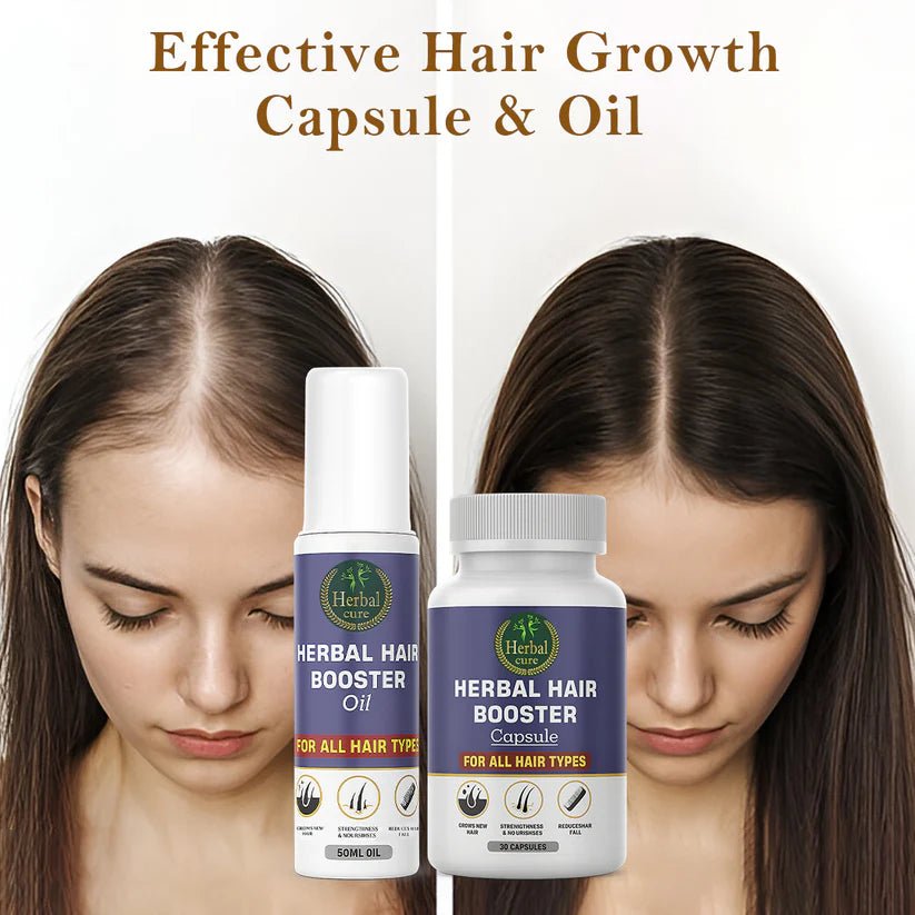 Combo of Herbal Hair Booster Oil and Capsule - For Men and Women - Herbal Cure