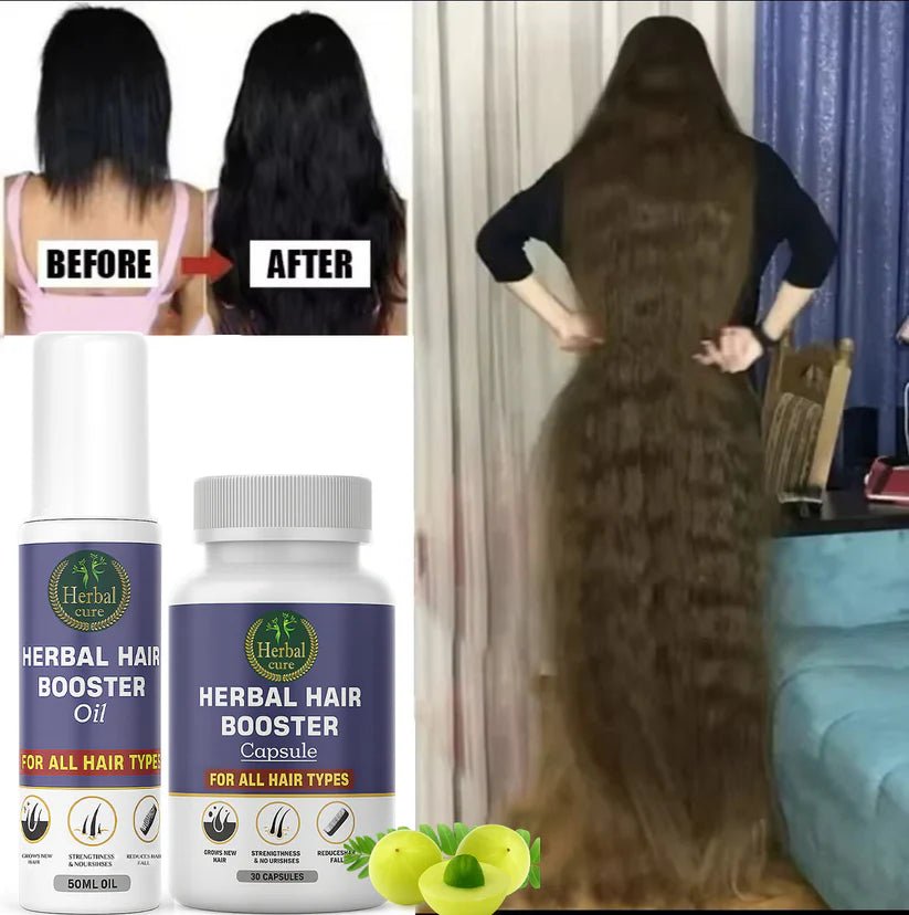 Combo of Herbal Hair Booster Oil and Capsule - For Men and Women - Herbal Cure