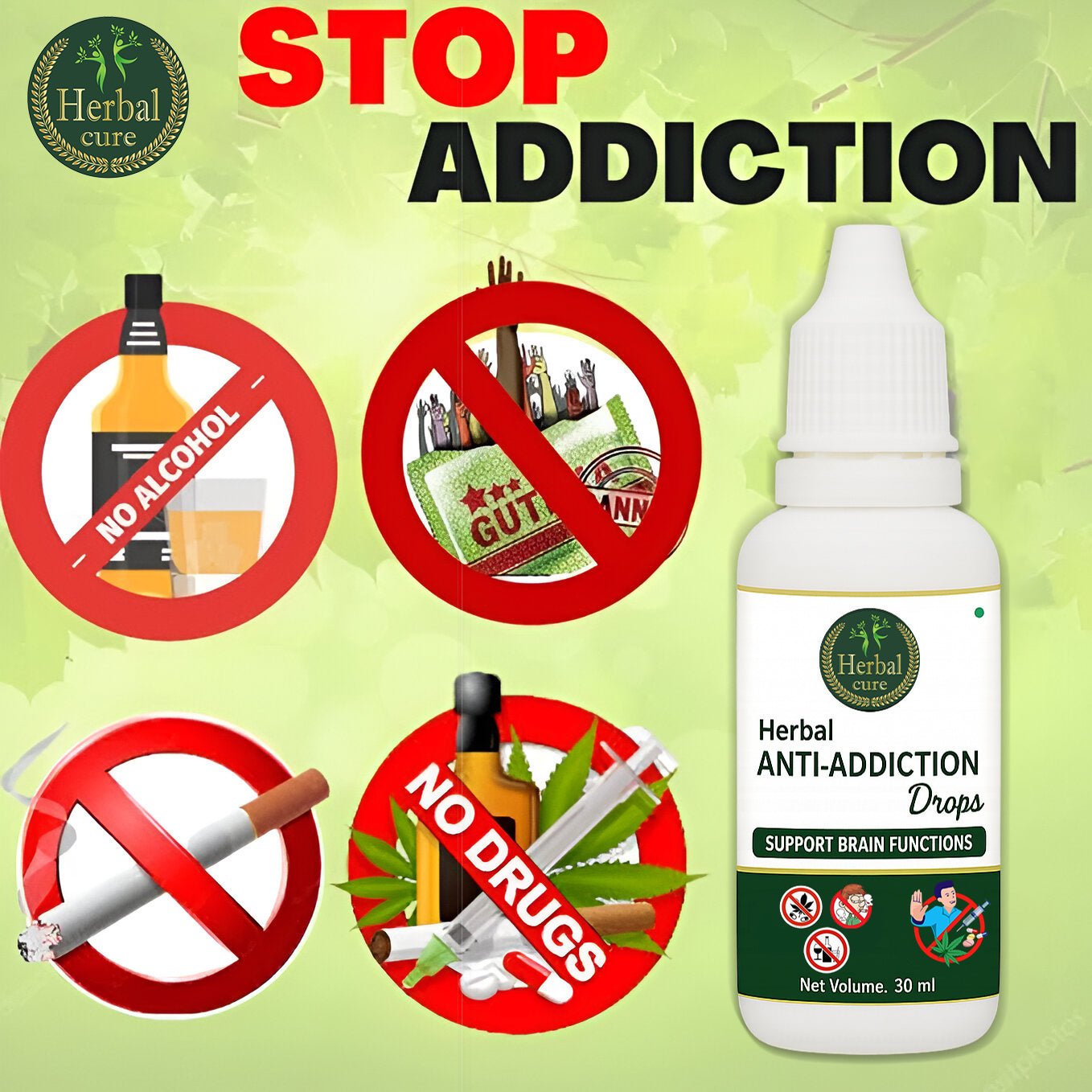 Herbal Anti Addiction Drops Pack Of 3 - Alcohol, Smoking, Gutka and Drug Addiction - Herbal Cure
